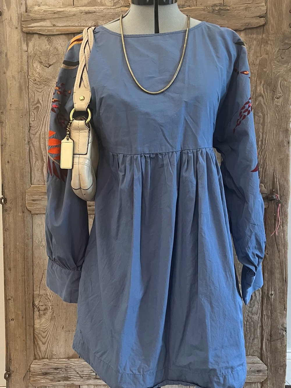 Free People Summer Tunic Dress with Embroidered Sleeves and an Open Back